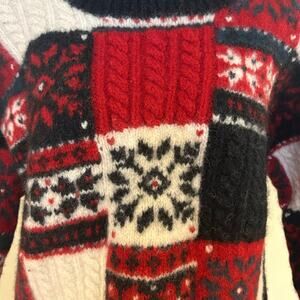 PRIDES LANDING Sz XL Vintage Holiday Patchwork Wool Warm Artsy Cable Knit